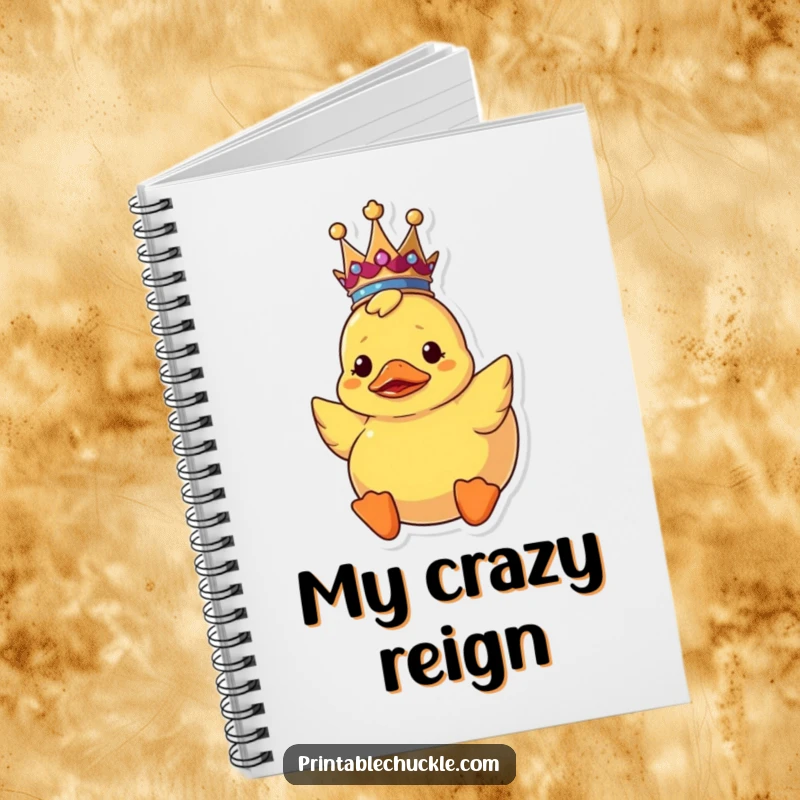 Funny upside down rubber duck notebook wearing a crown, ideal for journaling confused royal thoughts.