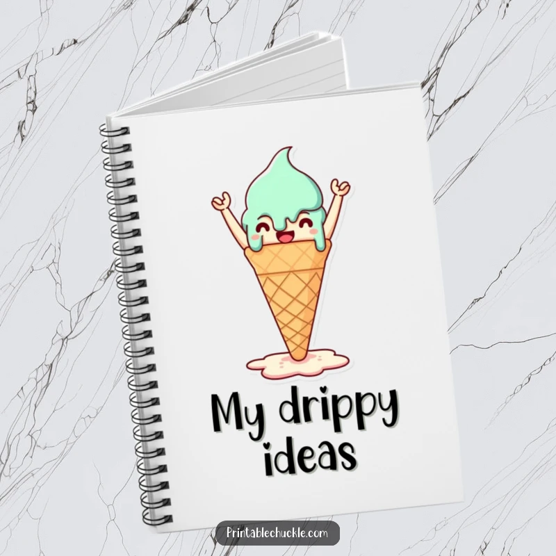 Funny notebook with a triumphant melted ice cream cone, perfect for jotting down sweet thoughts.