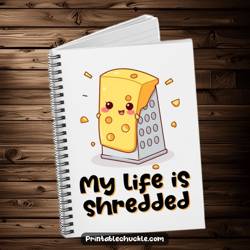 Funny notebook with a slice of cheese caught in a cheese grater, practical funny gift.
