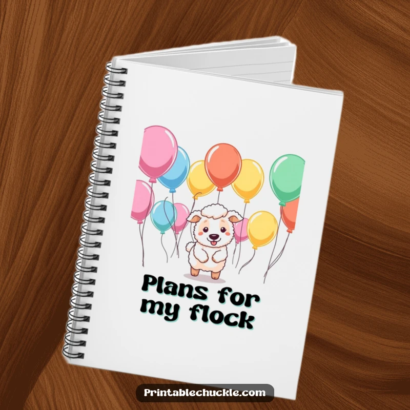 Funny notebook cover with a sheepdog trying to herd balloons, perfect for jotting down challenging plans and thoughts.