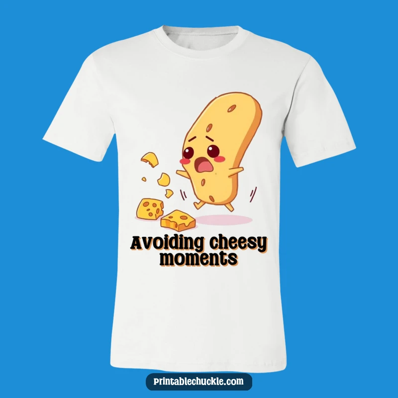 Funny Baguette Cheese Dodge T-Shirt: Startled Bread Flees Dairy, Humorous Foodie Apparel