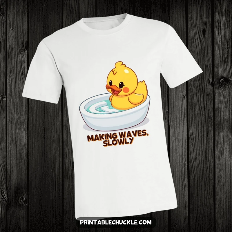 Funny t-shirt: a determined rubber duck tackling a bathtub maze, a humorous take on overcoming obstacles.