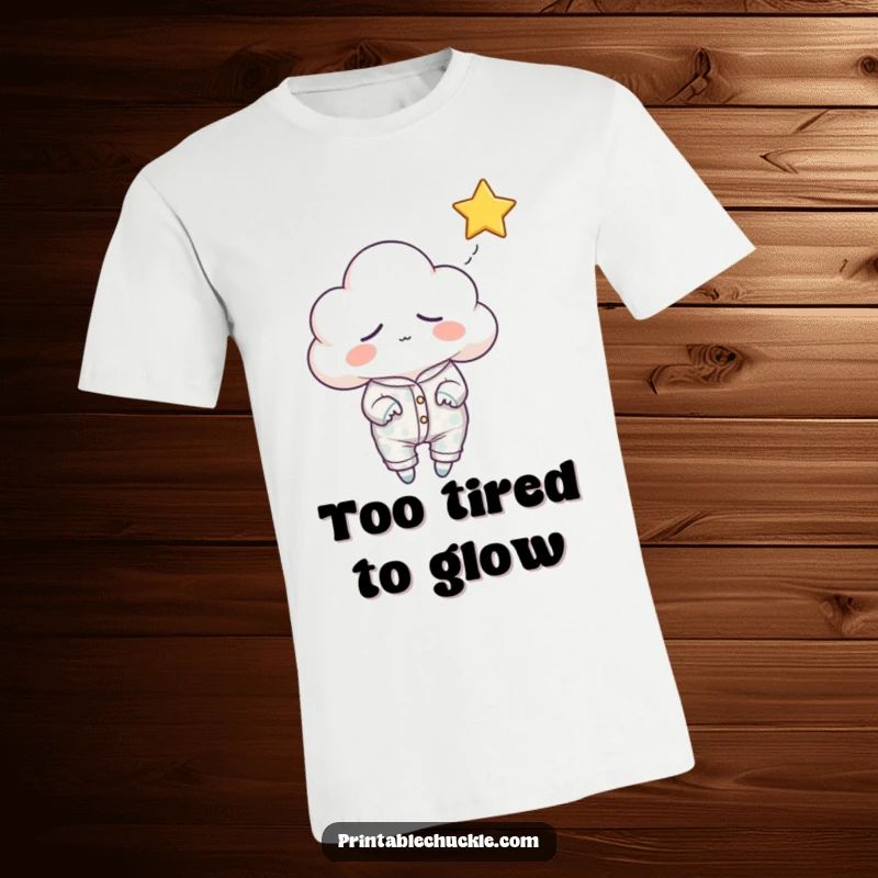 Funny sleepy cloud t-shirt, wearing pajamas and reaching for a falling star, capturing a moment of sleepy aspiration.