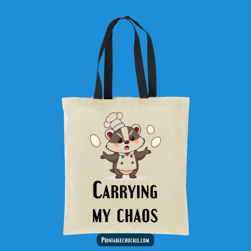 Funny Badger Chef Tote Bag, Culinary Juggling Funny Gift Bag