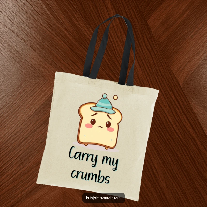 Funny Tote Bag showcasing a bewildered piece of toast wearing a small, crooked hat, perfect for carrying essentials with style.