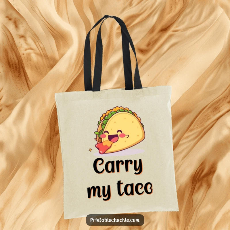 Funny smiling taco gleefully devouring a massive taco, ideal for carrying daily items. A practical and funny tote bag.