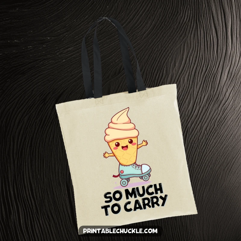 Funny Wobbly Ice Cream Roller Skate Tote Bag: An ice cream cone attempts to skate, a humorous and functional accessory.
